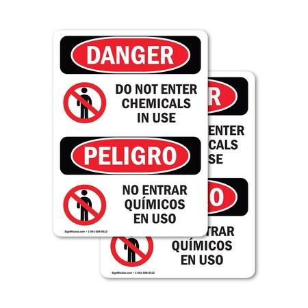 Signmission Do Not Enter Chemicals In Use Bilingual Danger Sign, Vinyl Decal, 10in W x 14in L, 2PK OS-2PACK-DS-D-1014-VS-1145